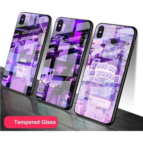 Purple Love Aesthetic Art Tempered Glass Phone Case For Redmi Note 5 6 7 8 9 Pro Note8T Note9S Redmi8 9 Cover Shell