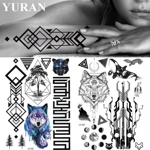 Black Fake Waterproof Armband Tree Flash Wolf Tattoos Temporary Women Men Arm Legs Wrist Tattoo Stickers Custom Body Art Tatoos