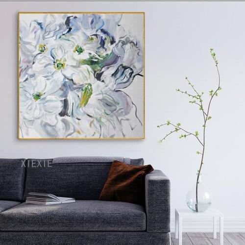 Flowers White Chrysanthemum Canvas Poster Oil Painting Modern Simplicity Artwork Modern Home Decoration Wall Art Frameless