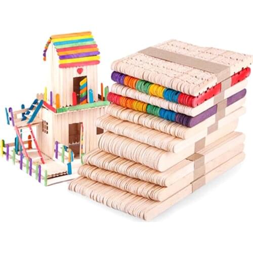 50Pcs DIY Wooden Stick Popsicle Ice Cream Sticks Colorful Hand Crafts Art Creative Educational Toys For Children Kids Baby