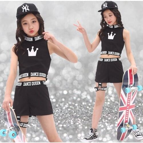 Childrens Jazz Dance Costume Hip-Hop Clothes Leaky Navel Dance Childrens Day Performances Girls Hip Hop Set
