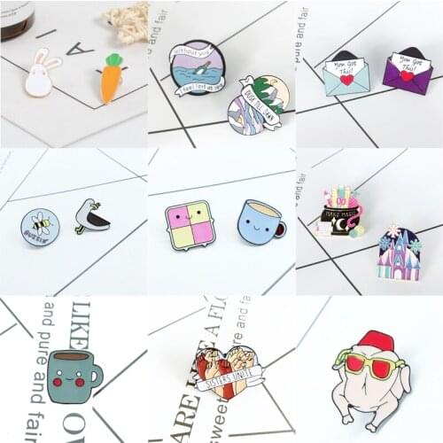 Cartoon Castle Enamel Pins cute dog rabbit badge cake ice cream cup Wishing bottle brooches Fashion Bag Jewelry For Friend Kids