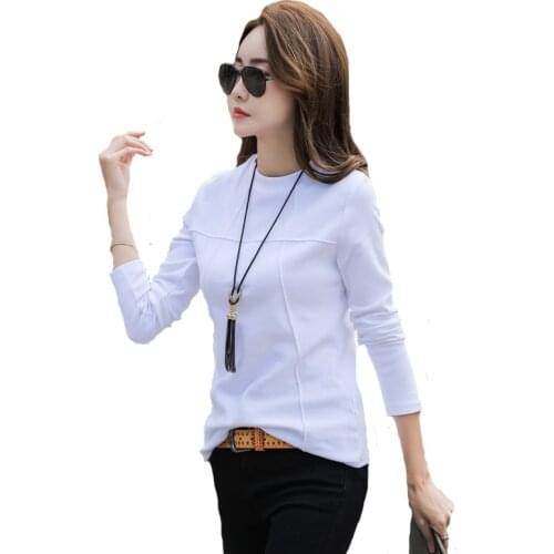 Harajuku T Shirt Female Cotton Tshirt Womens Casual Long Sleeved Solid Color Top Women T-shirt