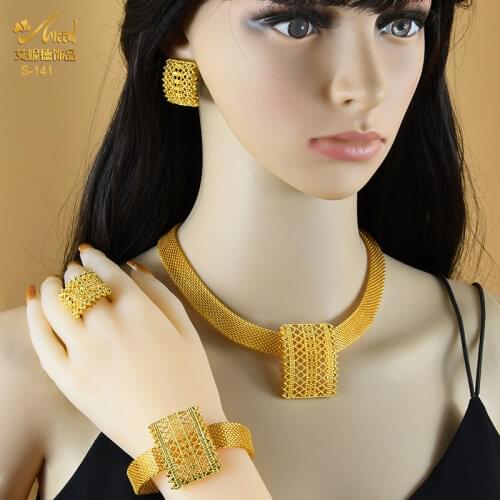 Jewellery Luxury Chain Necklace African Jewelry Set 24K Dubai Gold Color Indian Arab Wedding Collection Sets Earring For Women