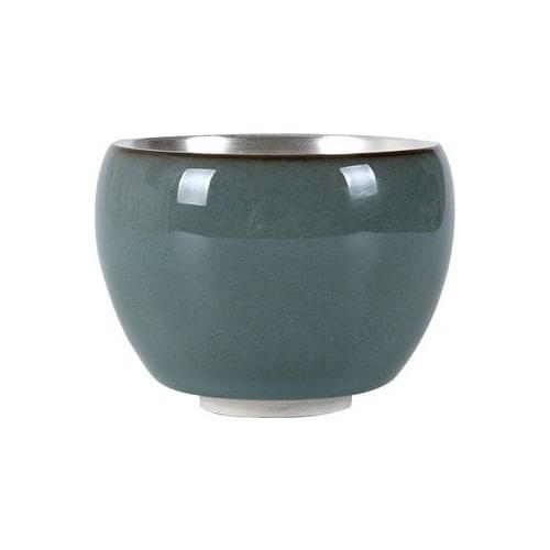 Ceramic Teacup Sterling Silver 999 Genuine Kung Fu Handmade Liner Silvering Teacup Single Cup Home Green Tea Teaware