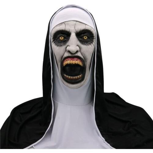 Cosplay Costumes Scary Halloween Ghost Festival Nun Horror Mask Female Grimace Headgear Lifelike Tooth Open-Mouthed Black Hijab