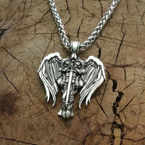 Cross Wings Talisman Ancient with Archangel Protect Pendant for Men Neckalce Jewelry Gift