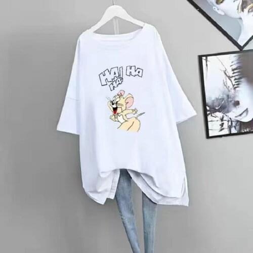 Plus Size Summer Short New Women Summer Mid-Length Long Loose Elastic Comfort T Shirt Lady Tops 2021 With Sleeve Female Clothes