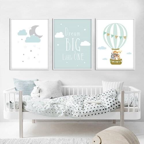 Lovely Cute Animal Balloon Moon Cartoon Decorative Canvas Painting Wall Posters Children Room Decoration Home Decor