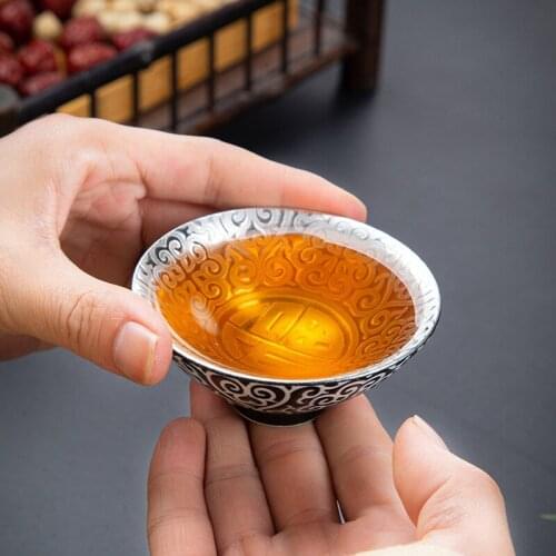 Mini 80ml Sterling Gilt Silver 999 Cup Ceramic Ceramic Kung Fu Tea Cup Gilt Silver Cup Teacup