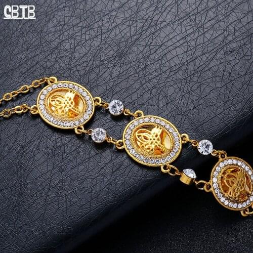 Muslim Islam Golden Round Pendant Bracelet Inlaid Crystal 18K Gold Plated Womens Luxury Charm Noble Jewelry Gift Wholesale