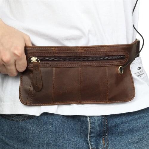 Genuine Leather Mens Waist Fanny Packs Black Sling Chest Single Shoulder Messenger Bags Cross Body High Quality Business Wallet