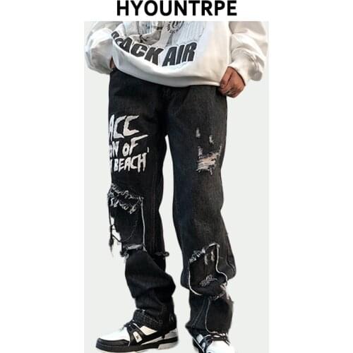 Destroyed Ripped Holes Patchwork Jeans Men Hip Hop Washed Jean Trousers Autumn New Fashion Streetwear Biker Pants Joggers Jeans