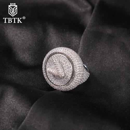 TBTK Hiphop Ring Personalized Initial Bubble Letter Spinning Ring Full CZ Custom Rotatable Charm Rings Rapper Jewelry For Men