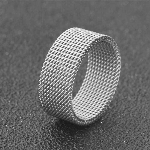 LETAPI Woven Mesh Ring 316L Stainless Steel Rings for Men Women Trendy Unisex Couple Jewelry Flat Chain Band Hot Gift