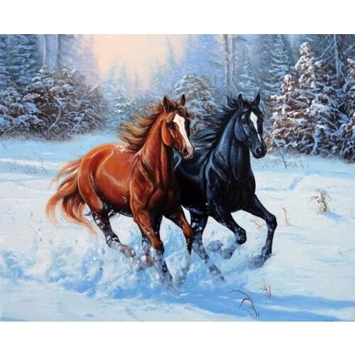 Running Animal Crafts Sewing Snow Horse 14CT Counted Needlework Cross stitch Sets Embroidery kits Cross-Stitch wall decor
