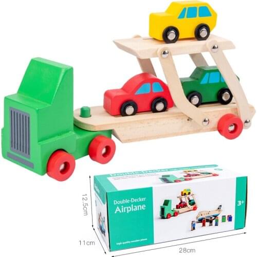 New Children Wooden Double-Decker Truck Airplane Transport Set Simulation Model Toys Kids Wooden Early Educational Toy Gifts
