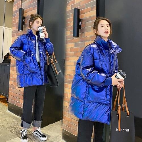 New Winter women parkas fashion shiny fabric thicken windproof warm jackets coat outwears vintage korean snow wear loose jacket