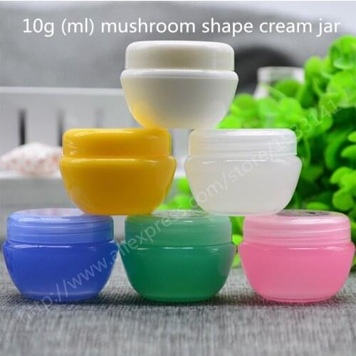 500pcs 10 G Mushroom Shape Plastic Cream Jar, Plastic Jar For Cream Sample Test, leakproof bottle Wholesale