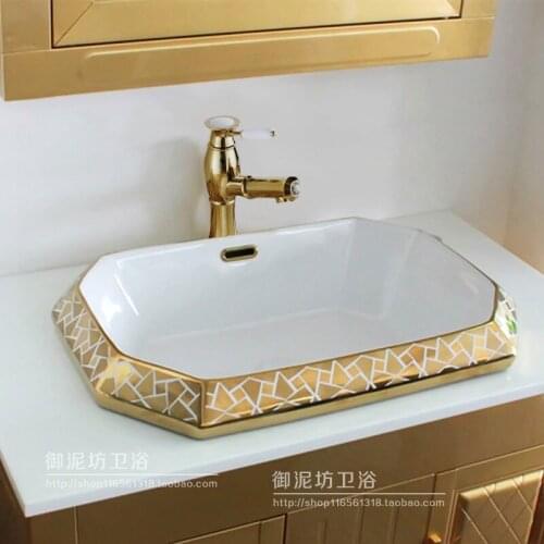 Semi embedded washbasin European Taichung basin gold plated washbasin octagonal ceramic basin platform basin