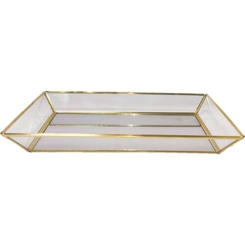 Rectangle Gold Mirror Organizer Jewelry Tray Jewelry Tray Perfume Tray Dresser Tray Glass Metal Makeup Tray for Bathroom