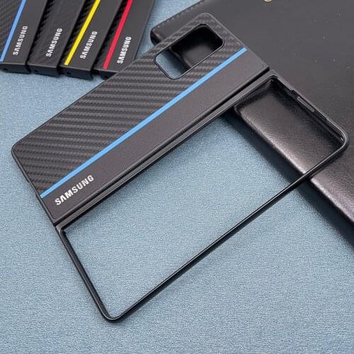 For Samsung Galaxy Z Fold2 5G Case Genuine Leather Carbon Fiber Foldable Ultrathin PC All-Inclusive Cover Fold 2