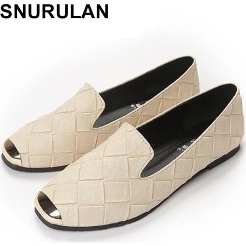 SNURULAN Women Sequined Square Toe Grid Flats Low Cutter Wide Fitting Shoes No Heel Anti-Slippy Latest Cute Slip-ons Big Size