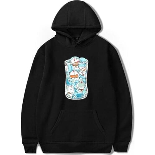 Doraemon Anime Hoodies Women Men Hip Hop Printed Sweatshirts Harajuku Thin Velvet Warm Tops Hooded Streetwear Oversized Clothes