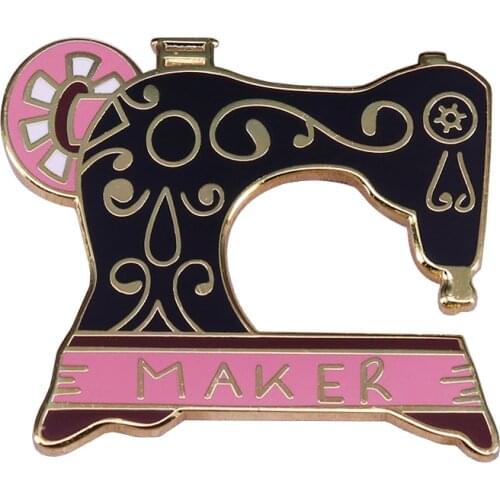 Gorgeous maker badge retro black sewing machine pin creative knitters flair gift for her