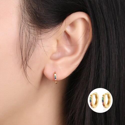 YIZIZAI Genuine 925 Sterling Silver Rainbow Zircon Hoop Earrings Colorful Crystal Earring Women Wedding Engagement Fine Jewelry