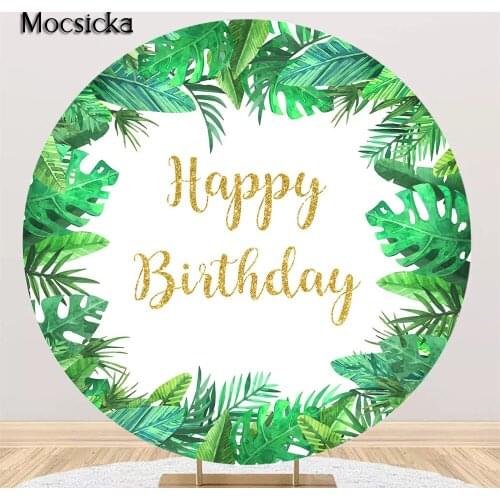 Green Jungle Leaves Birthday Background Woodland Newborn Children Happy Birthday Backdrop Round Safari Party Decorations Props
