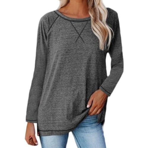 DAXIN Autumn Winter Women T Shirts O Neck Long Sleeve Casual T-Shirt Solid Color Loose Tee Shirt Female Crop Top Ladies Shirt