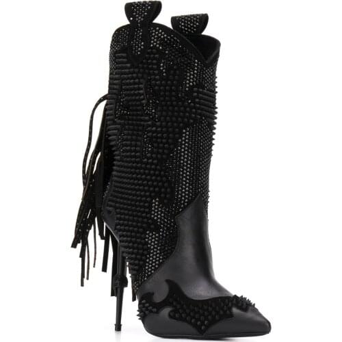 2021 Winter Runway Natural Leather Women Boots Round-Toe Fold Cowboy Increase Heels Shoes Knight Genuine Leather Chelsea Boots