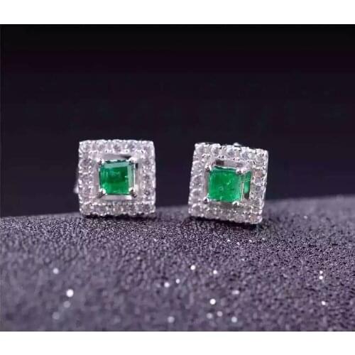 Natural green emerald earrings 925 silver Natural gemstone earring women classic elegant square fine earrings for anniversary