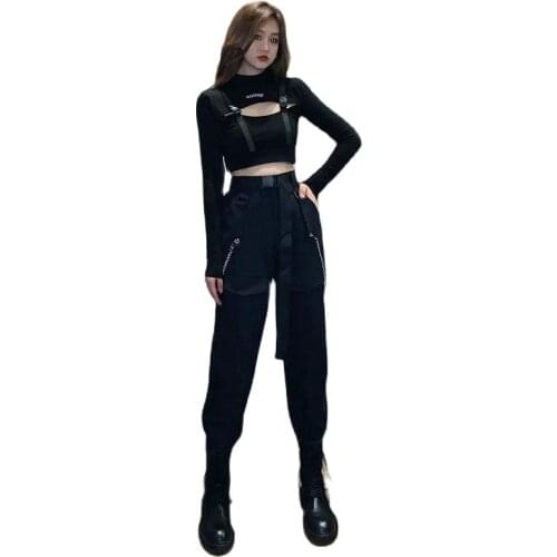 2 Piece Woman Set High-Waist Tooling Trousers Womens Clothing 2021 Autumn Tracksuit Women Loose Top Handsome Suit Trendy