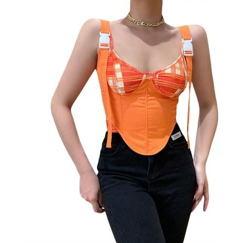 Womens Underbust Corset Tops, Sexy Sleeveless Buckle Strap Criss Cross Lace Up Bustier Tops