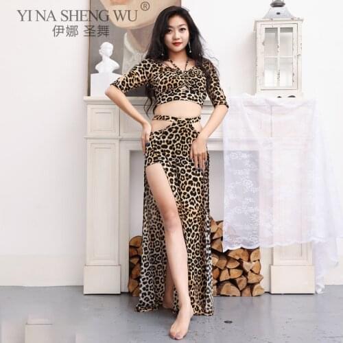 Belly Dance Suit Leopard Printed Top Half Sleeve Long Skirt New Practice Clothes Set Woman Elegant Performance Training Clothing