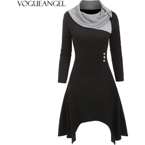 2021 Spring Autumn Plus Size Thumb Hole Asymmetrical Women Long Sleeve Turn-Down Collar Lapel Casual Midi Dresses for Women 5XL