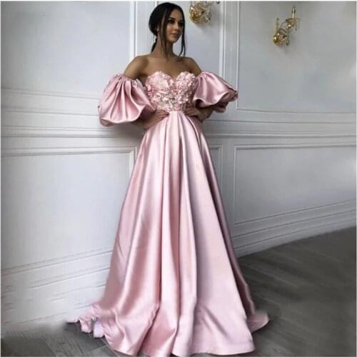 Vestido Prom Dresses 2021 New Sexy Sweetheart Lace Appliques Pearl Beads Pink Satin Evening Dress Formal Party Gowns