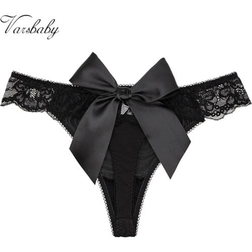 Varsbaby womens underwear sexy lace thong womens beautiful big bow low-waist cute panties