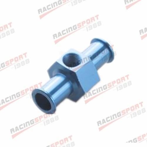 1/2 Billet Fuel Pressure Gauge Inline Barb Adapter With 1/8" Port Blue Aluminum