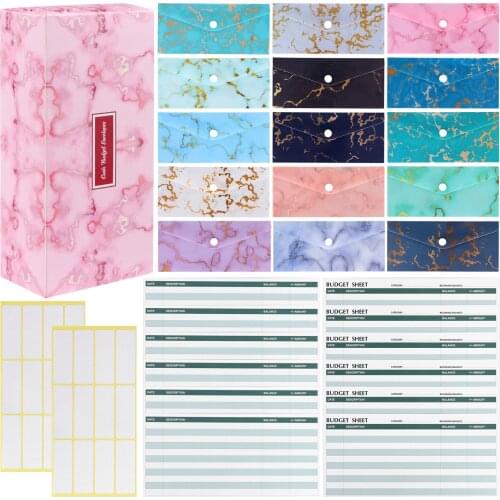 15 Pack Cash Envelope System for Budget Reusable Plastic Budget Envelope with Budget Sticker Box to Save Money