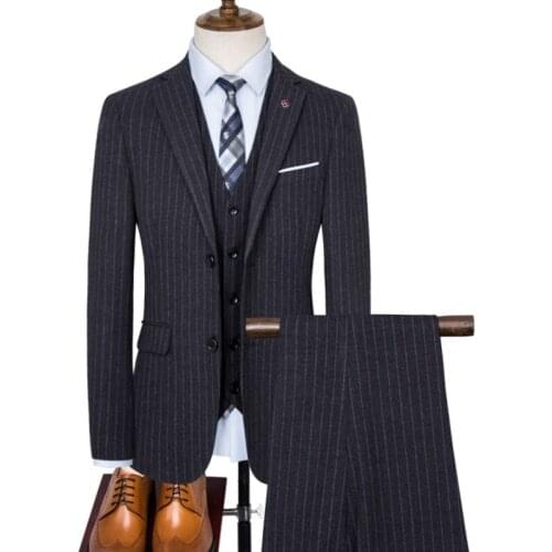 Blazer+Vest+Pant) Black Stripe Slit Mens Suits 3 Piece Shawl Lapel Casual Tuxedos For Wedding Groomsmen Mens Luxury Suits 4XL