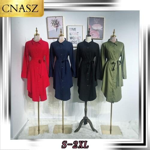 2019 High Quality Fashion Muslim Abaya Dubai Solid Color Long Paragraph Simple Personality Shirt Dress Islamic Clothes