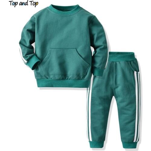 Top and Top Fashion Baby kids Boys Girls Clothes Set Pullover Sweatshirt Jacket+Trousers Infant Casual 2Pcs Outfits Suit