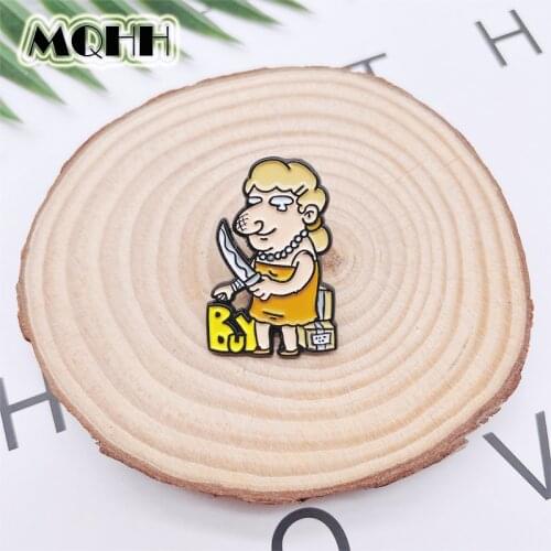 Creative Fun Cartoon Character Avatar Enamel Pins Shopping Knife Hand Chopped Brooch Alloy Badge Accessories Woman Jewelry Gift