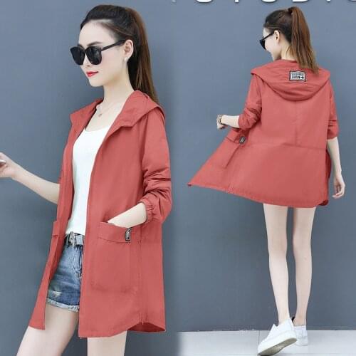 Summer Hooded Solid Sunscreen Clothing Female Thin Section Plus Size Mid-Length Ladies Clothes Section Breathable Jacket H1379
