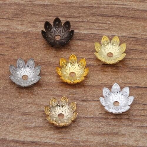 Mibrow 50pcs/lot 6 Colors 9mm Copper Flower Bead Caps for DIY Jewelry Making Supplies Filigree Loose Spacer Flower Caps