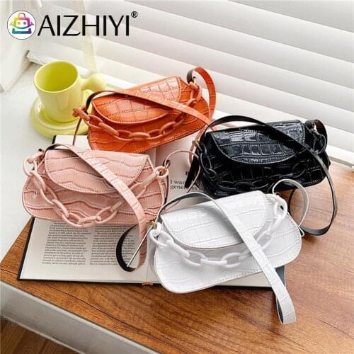 Fashion Women Stone Pattern PU Leather Shoulder Underarm Bag Casual Ladies Chain Small Flap Purse Handbags