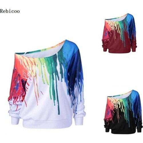 Fashion Women Simple Casual Loose Rainbow Print Sweatshirt Long Sleeve Comfortable Soft Pullover Blouse Sweatshirt
